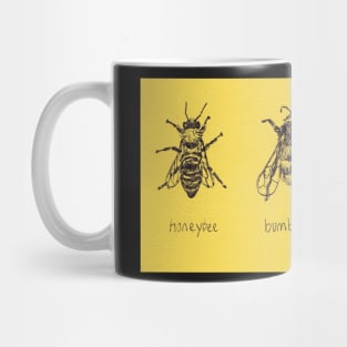 Get To Know Your Stripy Friends! Trio of honeybee, bumblebee, and wasp drawing. Mug